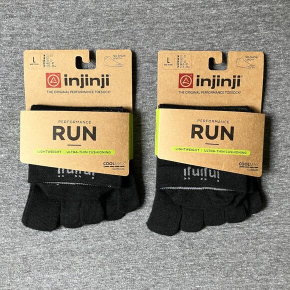 2-Pack Injinji Toe Socks Run Lightweight No‑Show Black L - Picture 1 of 10
